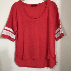 Varsity stripe pink/white casual top coral